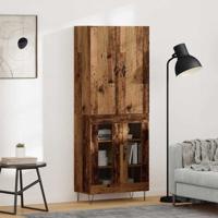 Hoge kast 2 pcs Oudhout Geëngineerd hout en glas