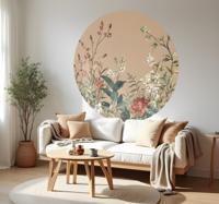 Beige cirkelvormig bloemenheiligdom muursticker