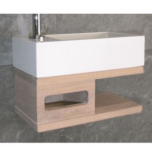 Fonteintafel Luca met Open Schap Massief Eiken 35x18,5 cm Glans of Mat Wit (Kraangat links of rechts)