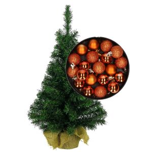 Mini kerstboom/kunst kerstboom H45 cm inclusief kerstballen oranje