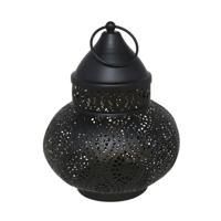 Tuin deco lantaarn - Marokkaanse sfeer stijl - zwart/goud - D15 x H19 cm - metaal - buitenverlichtin