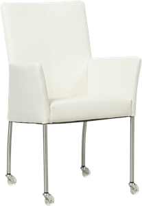 Gebroken witte leren moderne eetkamerstoel Comfort - met armleuning poot vierkant rvs met wiel - Hermes Leer Bianco (gebroken wit leer)