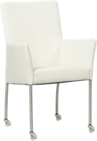 Gebroken witte leren moderne eetkamerstoel Comfort - met armleuning poot vierkant rvs met wiel - Hermes Leer Bianco (gebroken wit leer)