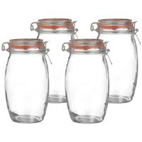 Voorraadpot/bewaarpot - 4x - 1.3L - glas - met beugelsluiting - D13 x H22 cm