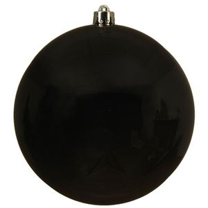 2x Grote zwarte kerstballen van 14 cm glans van kunststof   -