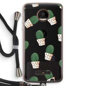Cactusprint roze: Motorola Moto Z Force Transparant Hoesje met koord