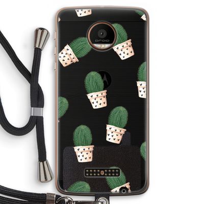 Cactusprint roze: Motorola Moto Z Force Transparant Hoesje met koord