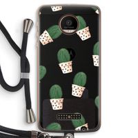Cactusprint roze: Motorola Moto Z Force Transparant Hoesje met koord