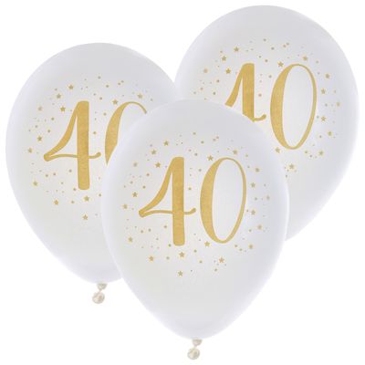 Verjaardag leeftijd ballonnen 40 jaar - 24x stuks - wit/goud - 23 cm - Feestartikelen/versieringen Verjaardag leeftijd ballonnen 40 jaar - 24x stuks - wit/goud - 23 cm - Feestartikelen/versieringen