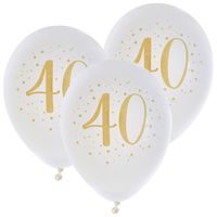 Verjaardag leeftijd ballonnen 40 jaar - 24x stuks - wit/goud - 23 cm - Feestartikelen/versieringen