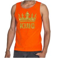 Oranje King gouden glitter kroon tanktop heren