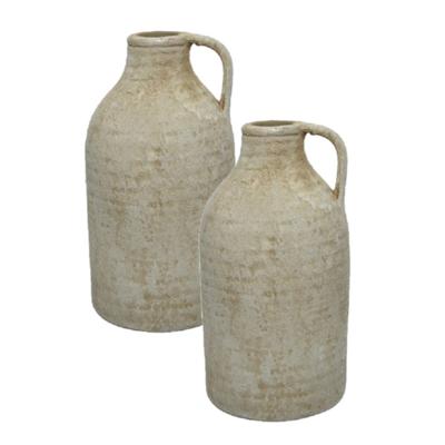 Terracotta kruik - 2x stuks - ouderwets - cr?me - tuin decoratie - 30 cm - aardewerk - decoratief be