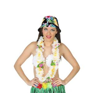 Carnaval verkleed set - Tropische Hawaii party - bucket hoedje - met bloemenslinger - volwassenen