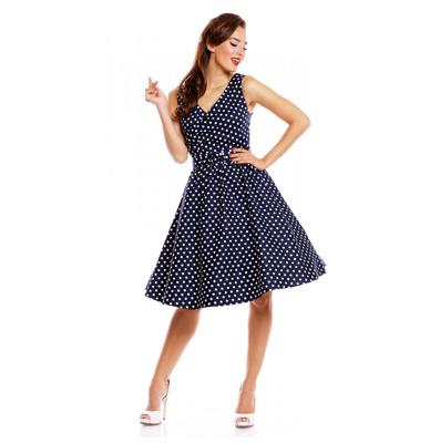 25% korting | May V Neck Swing Dress Navy Polka-5XL