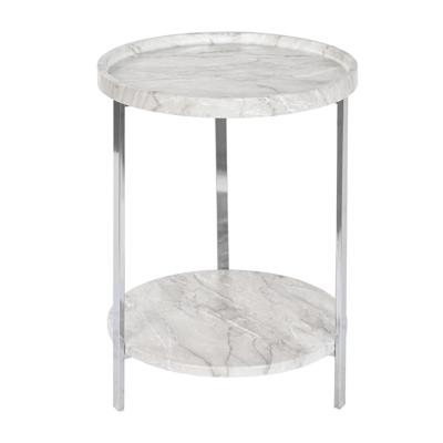 Bijzettafel / salontafel Marble - wit - RVS / MDF - rond - D40 x H53 cm - luxe wonen