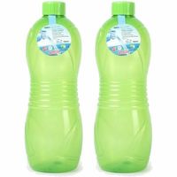 Plasticforte Drinkfles/waterfles/bidon - 2x - 1000 ml - transparant/groen - kunststof - Drinkflessen - thumbnail
