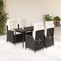 5-delige Tuinset met kussens poly rattan zwart