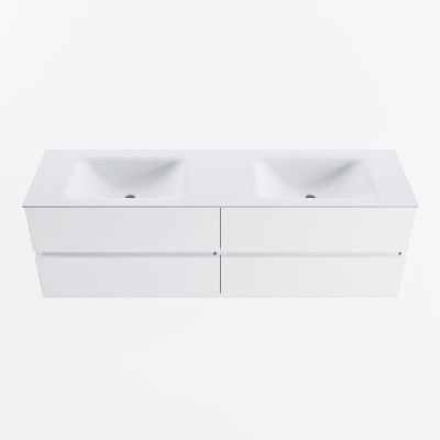MONDIAZ VICA 160cm badmeubel onderkast Talc 4 lades. Wastafel CLOUD dubbel zonder kraangat, kleur Talc.