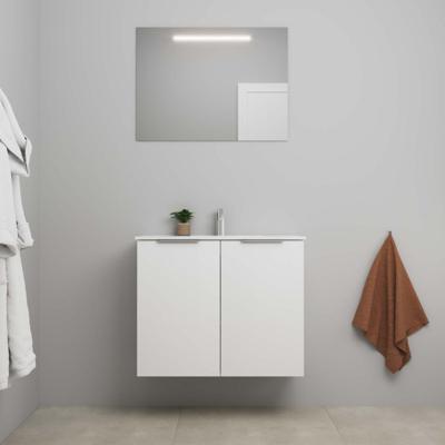 On-Line Badkamermeubelset - 80 cm - Bouwpakket - 2 Deuren met Greep - Porseleinen Wastafel - 1 Kraangat - Spiegel met LED-Verlichting - Hoogglans Wit