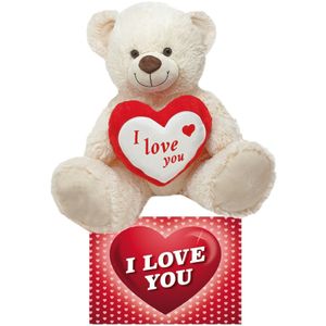 Witte pluche knuffelbeer/teddybeer 45 cm incl. Valentijnskaart I Love You