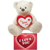 Witte pluche knuffelbeer/teddybeer 45 cm incl. Valentijnskaart I Love You - thumbnail