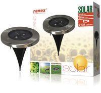 Ranex Ra-5000389 Ronde Led Solar Grondspot Geborsteld Rvs Glas