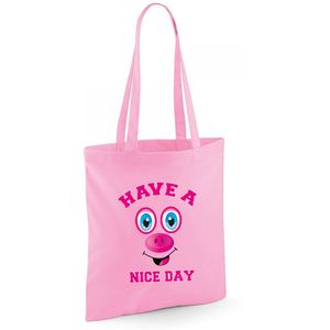 Schoudertas meisjes - varken - lichtroze - have a nice day - 42 x 38 cm - shopper/tote bag