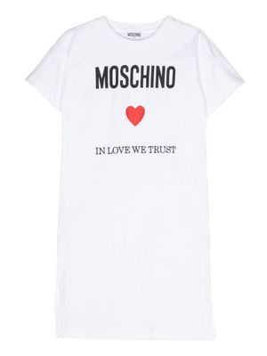 Moschino Kids robe en coton à logo brodé - Blanc