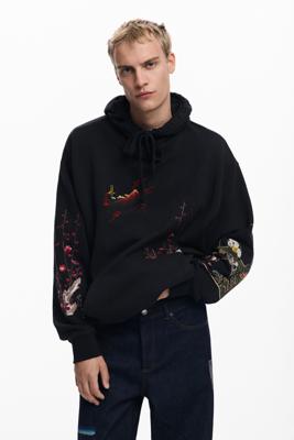 Sweatshirt met capuchon en landschap - BLACK - S