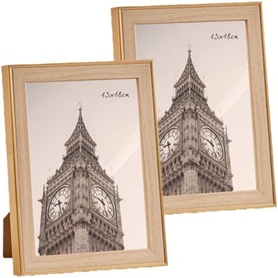 2x stuks kunststof fotolijst goud met hout geschikt voor een foto van 13 x 18 cm