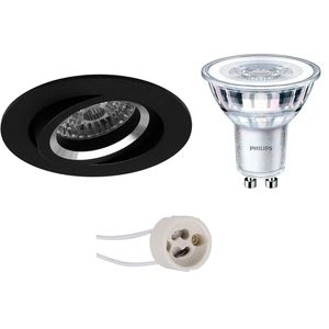 LED Spot Set - Pragmi Aerony Pro - GU10 Fitting - Inbouw Rond - Mat Zwart - Kantelbaar - Ø82mm - Philips - CorePro 830 36D - 3.5W - Warm Wit 3000K