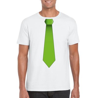 Wit t-shirt met groene stropdas heren