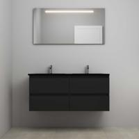 On-Line Badkamermeubelset - 120 cm - Voorgemonteerd - Ladestructuur - Acryl Wastafel - 2 Kraangaten - Spiegel met LED-Verlichting - Mat Zwart