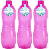 Drinkfles/waterfles/bidon - 3x - 1500 ml - transparant/roze - kunststof - thumbnail