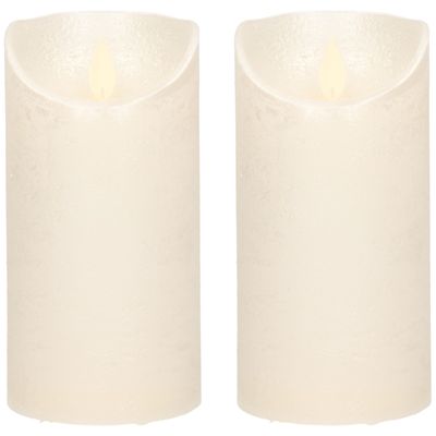 2x Creme parel LED kaarsen / stompkaarsen met bewegende vlam 15 cm