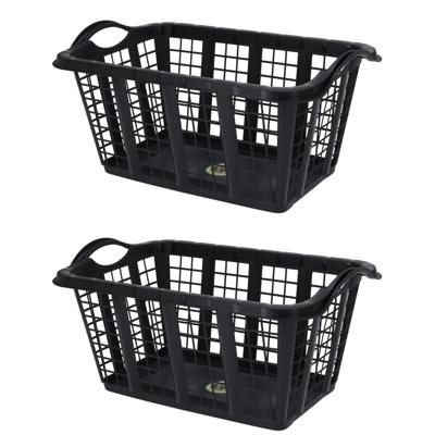Storage Solutions wasmand met handvatten - 2x - zwart - 37 liter - 60 x 40 x 30 cm