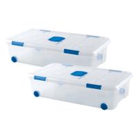 Plasticforte Opslagbak/box met deksel - 2x - 30L - 73 x 41 x 18 cm - transparant - met wielen