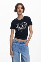 T-shirt met krantenhart - BLACK - XL