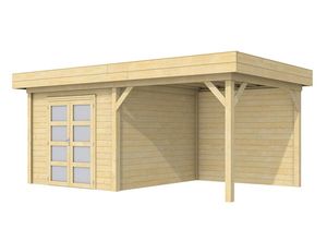 Blokhut Bosuil 300x300 cm + luifel 300 cm- Plat dak- Onbehandeld vurenhout- Woodvision