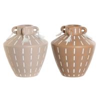 Vaas Home ESPRIT Bruin Lichtbruin Keramisch Koloniaal Franjes 15,5 x 15,5 x 17,1 cm (2 Stuks)