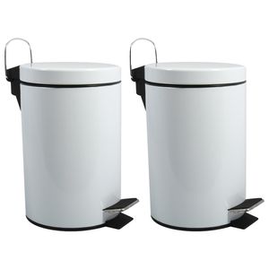 Prullenbak/pedaalemmer - 2x - metaal - wit - 5 liter - 20 x 28 cm - Badkamer/toilet