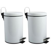 Prullenbak/pedaalemmer - 2x - metaal - wit - 5 liter - 20 x 28 cm - Badkamer/toilet - thumbnail