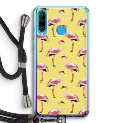 Flamingo's geel: Huawei P30 Lite Transparant Hoesje met koord