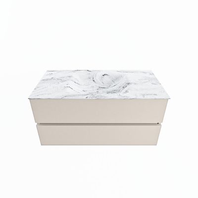 MONDIAZ VICA-DLUX 100cm badmeubel onderkast Linen 2 lades. Inbouw wastafel CLOUD midden 1 kraangat, kleur Glace.