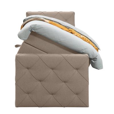 Leen Bakker - Boxspring Met Opbergruimte En Voetbord Liv Geruit - 90x200cm - Stof - Beige