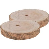 2x Woondecoratie ronde boomschijven 20 cm van Paulowna hout - thumbnail