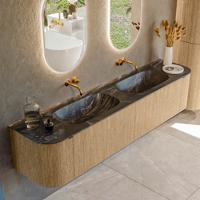 Badmeubel Mondiaz Kurve-Dlux | 200 cm | Meubelkleur Oak | Wastafelkleur Lava | Solid surface | Dubbele spoelbak | Zonder kraangat(en)