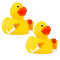 City Duck Badeend mama - 4x - met baby eendje - en fles - geel - bad speeltjes - 8 cm