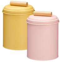 Voorraadpotten set - 2x - koekjes bewaarblik - 14 x 20 cm - metaal - roze / geel