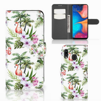 Samsung Galaxy A30 Telefoonhoesje met Pasjes Flamingo Palms - thumbnail